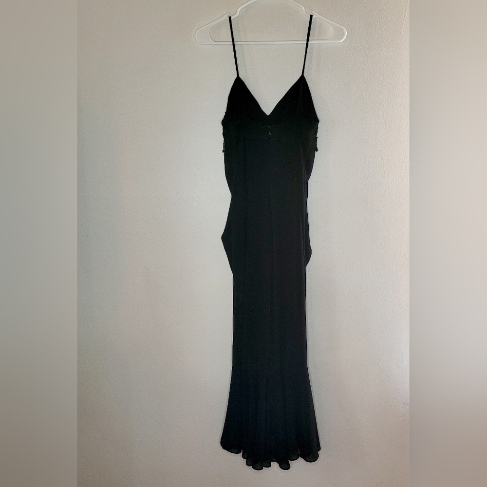 Vintage New Leaf Dress Samir Women's Sz 6 Black Cocktail Beaded Long Ruffles - Picture 2 of 12